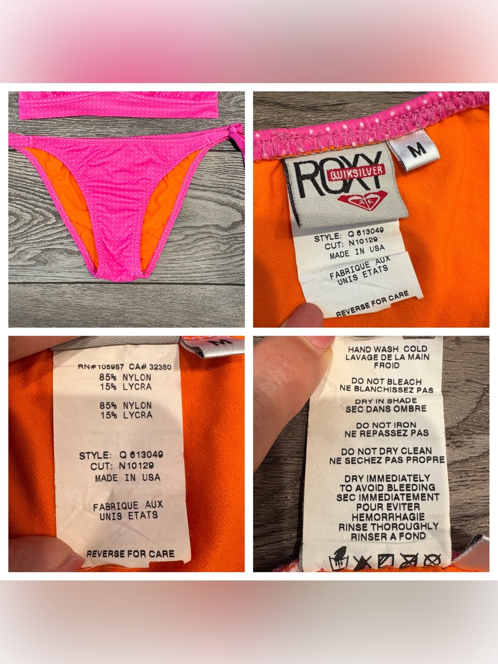 Roxy Pink White Micro Polka Dot Halter Bikini Set Size L Top M Bottom - Picture 8 of 9